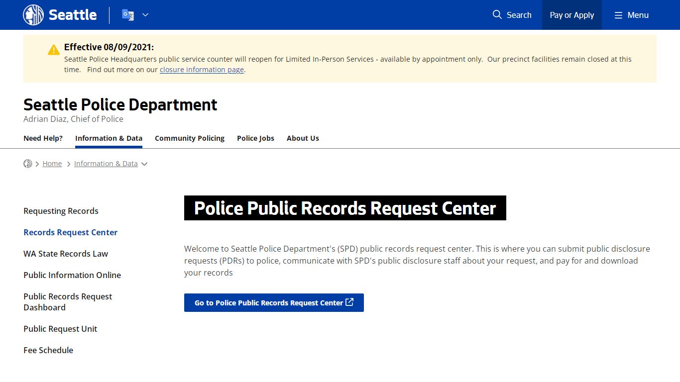 Police Public Records Request Center - Police | seattle.gov
