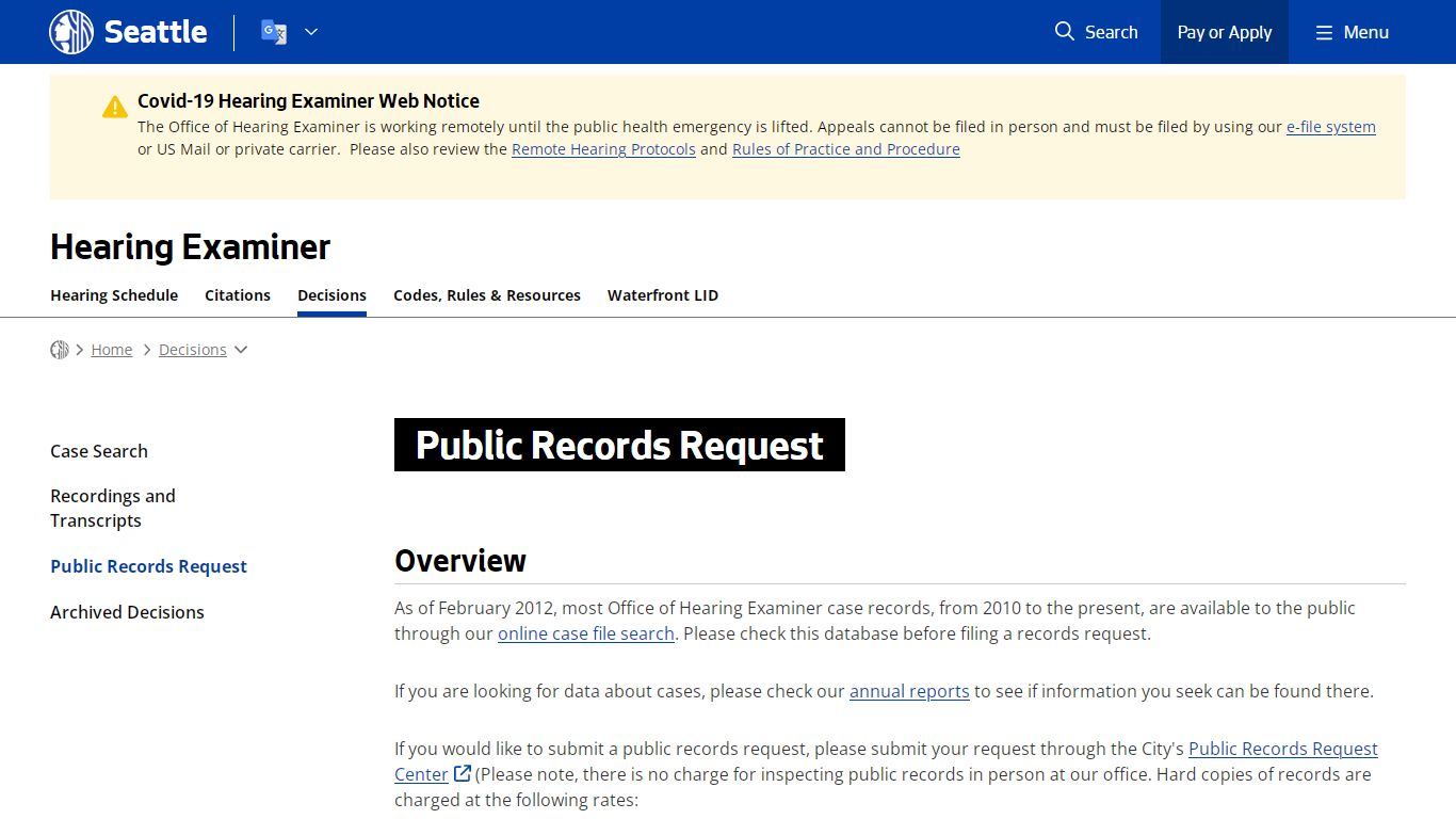 Public Records Request - Hearing Examiner | seattle.gov