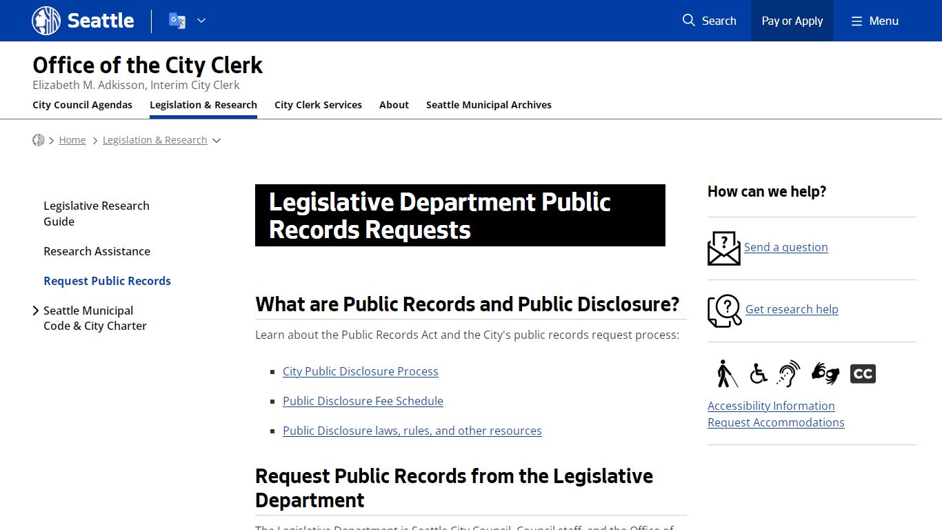 Legislative Department Public Records Requests - Seattle